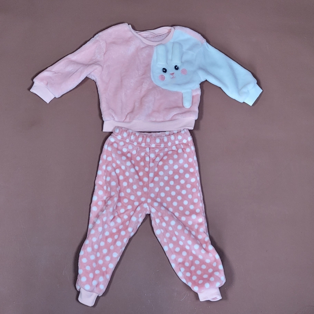 SHEIN Pink and White Bunny Kids Pajama Set